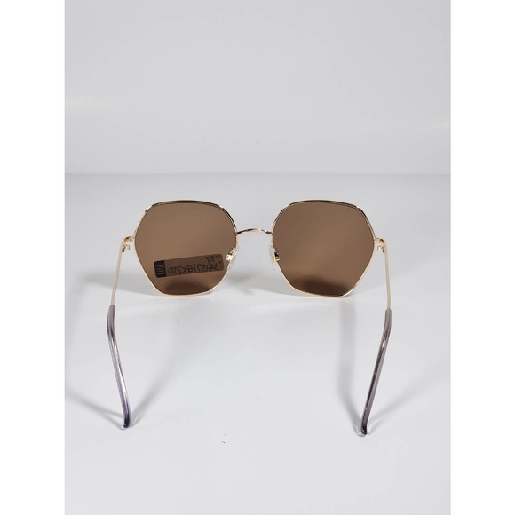 Foster Grant Brown Tinted Geometric Alternative Full Frame Gold Metal Sunglasses - Picture 5 of 11